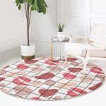 - RealHomes Dijital Baskılı Kaymaz Tabanlı Comfort Yuvarlak Halı - Realhomes  Renkli Bohem Zeminli Kare Çizgiler Dijital Baskılı Modern Yatak Odası Yıkanabilir Kaymaz Tabanlı Yuvarlak Halı Realhomes