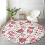 - RealHomes Dijital Baskılı Kaymaz Tabanlı Comfort Yuvarlak Halı - Realhomes  Renkli Bohem Zeminli Kare Çizgiler Dijital Baskılı Modern Yatak Odası Yıkanabilir Kaymaz Tabanlı Yuvarlak Halı Realhomes