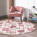 - RealHomes Dijital Baskılı Kaymaz Tabanlı Comfort Yuvarlak Halı - Realhomes  Renkli Bohem Zeminli Kare Çizgiler Dijital Baskılı Modern Yatak Odası Yıkanabilir Kaymaz Tabanlı Yuvarlak Halı Realhomes