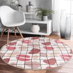 - RealHomes Dijital Baskılı Kaymaz Tabanlı Comfort Yuvarlak Halı - Realhomes  Renkli Bohem Zeminli Kare Çizgiler Dijital Baskılı Modern Yatak Odası Yıkanabilir Kaymaz Tabanlı Yuvarlak Halı Realhomes