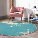 Turkuaz Zeminde Gold Detaylı Dijital Baskılı Modern Banyo Yıkanabilir Kaymaz Tabanlı Yuvarlak Halı Realhomes