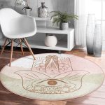 - RealHomes Dijital Baskılı Kaymaz Tabanlı Comfort Yuvarlak Halı - Realhomes  Fatma Ana Eli Motifli Dijital Baskılı Modern Renkli Salon ve Oturma Odası Yıkanabilir Kaymaz Tabanlı Yuvarlak Halı Realhomes