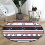 - RealHomes Dijital Baskılı Kaymaz Tabanlı Comfort Yuvarlak Halı - Realhomes  Bordo Lacivert Renkli Çapa Dümen Temalı Dijital Baskılı Modern Mutfak Yıkanabilir Kaymaz Tabanlı Yuvarlak Halı Realhomes