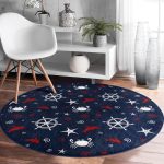 - RealHomes Dijital Baskılı Kaymaz Tabanlı Comfort Yuvarlak Halı - Realhomes Lacivert Zeminli Renkli Yunus Desenli Dijital Baskılı Modern Bordo Mutfak Yıkanabilir Kaymaz Tabanlı Yuvarlak Halı Realhomes