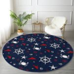 - RealHomes Dijital Baskılı Kaymaz Tabanlı Comfort Yuvarlak Halı - Realhomes Lacivert Zeminli Renkli Yunus Desenli Dijital Baskılı Modern Bordo Mutfak Yıkanabilir Kaymaz Tabanlı Yuvarlak Halı Realhomes