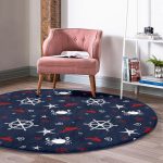 - RealHomes Dijital Baskılı Kaymaz Tabanlı Comfort Yuvarlak Halı - Realhomes Lacivert Zeminli Renkli Yunus Desenli Dijital Baskılı Modern Bordo Mutfak Yıkanabilir Kaymaz Tabanlı Yuvarlak Halı Realhomes