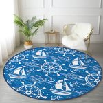 - RealHomes Dijital Baskılı Kaymaz Tabanlı Comfort Yuvarlak Halı - Realhomes Mavi Beyaz Zeminli Deniz Yıldızı Desenli Dijital Baskılı Modern Lacivert Outdoor Yıkanabilir Kaymaz Tabanlı Yuvarlak Halı Realhomes