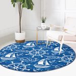 - RealHomes Dijital Baskılı Kaymaz Tabanlı Comfort Yuvarlak Halı - Realhomes Mavi Beyaz Zeminli Deniz Yıldızı Desenli Dijital Baskılı Modern Lacivert Outdoor Yıkanabilir Kaymaz Tabanlı Yuvarlak Halı Realhomes