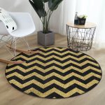 - RealHomes Dijital Baskılı Kaymaz Tabanlı Comfort Yuvarlak Halı - Realhomes  Siyah Zeminde Gold Kalp Desenli Dijital Baskılı Modern Ofis Yıkanabilir Kaymaz Tabanlı Yuvarlak Halı Realhomes