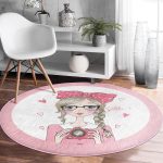 - RealHomes Dijital Baskılı Kaymaz Tabanlı Comfort Yuvarlak Halı - Realhomes Fashion Girl Dijital Baskılı Modern Pembe Çocuk ve Genç Odası Yıkanabilir Kaymaz Tabanlı Yuvarlak Halı Realhomes