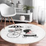 - RealHomes Dijital Baskılı Kaymaz Tabanlı Comfort Yuvarlak Halı - Realhomes Fashion Girl Dijital Baskılı Modern Krem Çocuk ve Genç Odası Yıkanabilir Kaymaz Tabanlı Yuvarlak Halı Realhomes