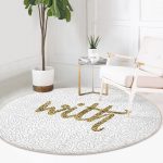 - RealHomes Dijital Baskılı Kaymaz Tabanlı Comfort Yuvarlak Halı - Realhomes  Beyaz Zeminli Gold Renkli With Yazılı Dijital Baskılı Modern Mutfak Yıkanabilir Kaymaz Tabanlı Yuvarlak Halı Realhomes