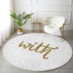 - RealHomes Dijital Baskılı Kaymaz Tabanlı Comfort Yuvarlak Halı - Realhomes  Beyaz Zeminli Gold Renkli With Yazılı Dijital Baskılı Modern Mutfak Yıkanabilir Kaymaz Tabanlı Yuvarlak Halı Realhomes