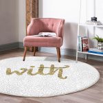 - RealHomes Dijital Baskılı Kaymaz Tabanlı Comfort Yuvarlak Halı - Realhomes  Beyaz Zeminli Gold Renkli With Yazılı Dijital Baskılı Modern Mutfak Yıkanabilir Kaymaz Tabanlı Yuvarlak Halı Realhomes