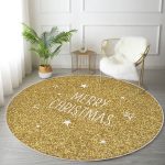 - RealHomes Dijital Baskılı Kaymaz Tabanlı Comfort Yuvarlak Halı - Realhomes  Gold Zeminde Merry Christmas Yazılı Dijital Baskılı Modern Mutfak Yıkanabilir Kaymaz Tabanlı Yuvarlak Halı Realhomes