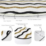 - RealHomes Dijital Baskılı Kaymaz Tabanlı Comfort Yuvarlak Halı - Realhomes  Beyaz Zeminde Gold Ve Siyah Renkli Çizgiler Dijital Baskılı Modern Koridor ve Antre Yıkanabilir Kaymaz Tabanlı Yuvarlak Halı Realhomes