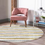 - RealHomes Dijital Baskılı Kaymaz Tabanlı Comfort Yuvarlak Halı - Realhomes  Beyaz Zeminde Gold Ve Siyah Çizgili Dijital Baskılı Modern Koridor ve Antre Yıkanabilir Kaymaz Tabanlı Yuvarlak Halı Realhomes