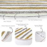 - RealHomes Dijital Baskılı Kaymaz Tabanlı Comfort Yuvarlak Halı - Realhomes  Beyaz Zeminde Gold Ve Siyah Çizgili Dijital Baskılı Modern Koridor ve Antre Yıkanabilir Kaymaz Tabanlı Yuvarlak Halı Realhomes