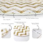 - RealHomes Dijital Baskılı Kaymaz Tabanlı Comfort Yuvarlak Halı - Realhomes  Beyaz Zeminde Gold Zikzak Desenli Dijital Baskılı Modern Koridor ve Antre Yıkanabilir Kaymaz Tabanlı Yuvarlak Halı Realhomes