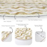 - RealHomes Dijital Baskılı Kaymaz Tabanlı Comfort Yuvarlak Halı - Realhomes  Beyaz Zeminde Gold Çizgili Dijital Baskılı Modern Koridor ve Antre Yıkanabilir Kaymaz Tabanlı Yuvarlak Halı Realhomes