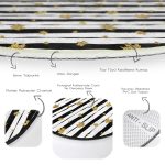 Siyah Beyaz Zeminli Gold Yaprak Desenli Dijital Baskılı Modern Koridor ve Antre Yıkanabilir Kaymaz Tabanlı Yuvarlak Halı Realhomes