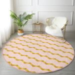 - RealHomes Dijital Baskılı Kaymaz Tabanlı Comfort Yuvarlak Halı - Realhomes  Pudra Zeminde Gold Renkli Zikzak Desenli Dijital Baskılı Modern Pembe Mutfak Yıkanabilir Kaymaz Tabanlı Yuvarlak Halı Realhomes