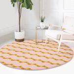 - RealHomes Dijital Baskılı Kaymaz Tabanlı Comfort Yuvarlak Halı - Realhomes  Pudra Zeminde Gold Renkli Zikzak Desenli Dijital Baskılı Modern Pembe Mutfak Yıkanabilir Kaymaz Tabanlı Yuvarlak Halı Realhomes