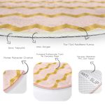 - RealHomes Dijital Baskılı Kaymaz Tabanlı Comfort Yuvarlak Halı - Realhomes  Pudra Zeminde Gold Renkli Zikzak Desenli Dijital Baskılı Modern Pembe Mutfak Yıkanabilir Kaymaz Tabanlı Yuvarlak Halı Realhomes