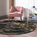 - RealHomes Dijital Baskılı Kaymaz Tabanlı Comfort Yuvarlak Halı - Realhomes  Gri Siyah Zeminde Gold Detaylı Çizim Desenli Dijital Baskılı Modern Salon ve Oturma Odası Kaymaz Tabanlı Yuvarlak Halı Realhomes