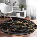 - RealHomes Dijital Baskılı Kaymaz Tabanlı Comfort Yuvarlak Halı - Realhomes  Gri Siyah Zeminde Gold Detaylı Çizim Desenli Dijital Baskılı Modern Salon ve Oturma Odası Kaymaz Tabanlı Yuvarlak Halı Realhomes