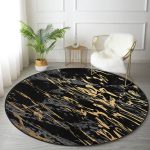 - RealHomes Dijital Baskılı Kaymaz Tabanlı Comfort Yuvarlak Halı - Realhomes  Gri Siyah Zeminde Gold Detaylı Çizim Desenli Dijital Baskılı Modern Salon ve Oturma Odası Kaymaz Tabanlı Yuvarlak Halı Realhomes