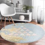 - RealHomes Dijital Baskılı Kaymaz Tabanlı Comfort Yuvarlak Halı - Realhomes  Renkli Zeminde Üçgen Desenli Dijital Baskılı Modern Salon ve Oturma Odası Yıkanabilir Kaymaz Tabanlı Yuvarlak Halı Realhomes