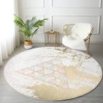 - RealHomes Dijital Baskılı Kaymaz Tabanlı Comfort Yuvarlak Halı - Realhomes  Renkli Zeminde Üçgen Desenli Dijital Baskılı Modern Gold Salon ve Oturma Odası Yıkanabilir Kaymaz Tabanlı Yuvarlak Halı Realhomes