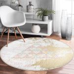 - RealHomes Dijital Baskılı Kaymaz Tabanlı Comfort Yuvarlak Halı - Realhomes  Renkli Zeminde Üçgen Desenli Dijital Baskılı Modern Gold Salon ve Oturma Odası Yıkanabilir Kaymaz Tabanlı Yuvarlak Halı Realhomes