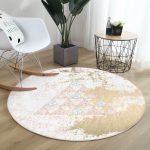 - RealHomes Dijital Baskılı Kaymaz Tabanlı Comfort Yuvarlak Halı - Realhomes  Renkli Zeminde Üçgen Desenli Dijital Baskılı Modern Gold Salon ve Oturma Odası Yıkanabilir Kaymaz Tabanlı Yuvarlak Halı Realhomes