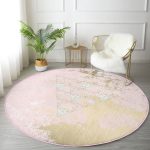 - RealHomes Dijital Baskılı Kaymaz Tabanlı Comfort Yuvarlak Halı - Realhomes  Renkli Zeminde Üçgen Desenli Dijital Baskılı Modern Pembe Salon ve Oturma Odası Yıkanabilir Kaymaz Tabanlı Yuvarlak Halı Realhomes