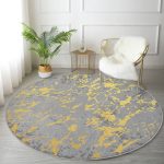 - RealHomes Dijital Baskılı Kaymaz Tabanlı Comfort Yuvarlak Halı - Realhomes  Antrasit Zeminde Gold Detaylı Çizim Desenli Dijital Baskılı Modern Gri Salon ve Oturma Odası Kaymaz Tabanlı Yuvarlak Halı Realhomes