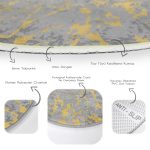 - RealHomes Dijital Baskılı Kaymaz Tabanlı Comfort Yuvarlak Halı - Realhomes  Antrasit Zeminde Gold Detaylı Çizim Desenli Dijital Baskılı Modern Gri Salon ve Oturma Odası Kaymaz Tabanlı Yuvarlak Halı Realhomes