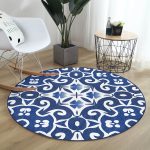 - RealHomes Dijital Baskılı Kaymaz Tabanlı Comfort Yuvarlak Halı - Realhomes  Mavi Zeminde Çini Desenli Dijital Baskılı Modern Lacivert Mutfak Yıkanabilir Kaymaz Tabanlı Yuvarlak Halı Realhomes