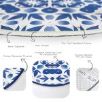 Beyaz Zeminde Çini Desenli Dijital Baskılı Modern Lacivert Mutfak Yıkanabilir Kaymaz Tabanlı Yuvarlak Halı Realhomes