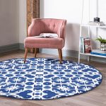 Beyaz Zeminde Çini Desenli Dijital Baskılı Modern Lacivert Mutfak Yıkanabilir Kaymaz Tabanlı Yuvarlak Halı Realhomes