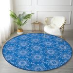 - RealHomes Dijital Baskılı Kaymaz Tabanlı Comfort Yuvarlak Halı - Realhomes Mavi Zeminli Kar tanesi Desenli Dijital Baskılı Modern Lacivert Mutfak Yıkanabilir Kaymaz Tabanlı Yuvarlak Halı Realhomes