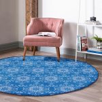 - RealHomes Dijital Baskılı Kaymaz Tabanlı Comfort Yuvarlak Halı - Realhomes Mavi Zeminli Kar tanesi Desenli Dijital Baskılı Modern Lacivert Mutfak Yıkanabilir Kaymaz Tabanlı Yuvarlak Halı Realhomes