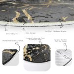 - RealHomes Dijital Baskılı Kaymaz Tabanlı Comfort Yuvarlak Halı - Realhomes  Siyah Zeminde Gold Renkli Çizim Desenli Dijital Baskılı Modern Salon ve Oturma Odası Yıkanabilir Kaymaz Tabanlı Yuvarlak Halı Realhomes