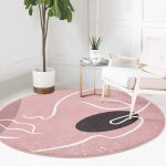 Pudra Zeminde Onedraw Çizimli Silüet Dijital Baskılı Modern Turuncu Salon ve Oturma Odası Yıkanabilir Kaymaz Tabanlı Yuvarlak Halı Realhomes