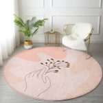 - RealHomes Dijital Baskılı Kaymaz Tabanlı Comfort Yuvarlak Halı - Realhomes  Pudra Zeminde Onedraw Çizimli Yaprak Desenli Dijital Baskılı Modern Turuncu Salon ve Oturma Odası Kaymaz Tabanlı Yuvarlak Halı Realhomes