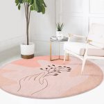 - RealHomes Dijital Baskılı Kaymaz Tabanlı Comfort Yuvarlak Halı - Realhomes  Pudra Zeminde Onedraw Çizimli Yaprak Desenli Dijital Baskılı Modern Turuncu Salon ve Oturma Odası Kaymaz Tabanlı Yuvarlak Halı Realhomes