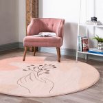 - RealHomes Dijital Baskılı Kaymaz Tabanlı Comfort Yuvarlak Halı - Realhomes  Pudra Zeminde Onedraw Çizimli Yaprak Desenli Dijital Baskılı Modern Turuncu Salon ve Oturma Odası Kaymaz Tabanlı Yuvarlak Halı Realhomes