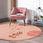 - RealHomes Dijital Baskılı Kaymaz Tabanlı Comfort Yuvarlak Halı - Realhomes  Pudra Zeminde Onedraw Çizimli Yaprak Desenli Dijital Baskılı Modern Turuncu Salon ve Oturma Odası Kaymaz Tabanlı Yuvarlak Halı Realhomes