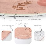 - RealHomes Dijital Baskılı Kaymaz Tabanlı Comfort Yuvarlak Halı - Realhomes  Pudra Zeminde Onedraw Çizimli Yaprak Desenli Dijital Baskılı Modern Turuncu Salon ve Oturma Odası Kaymaz Tabanlı Yuvarlak Halı Realhomes